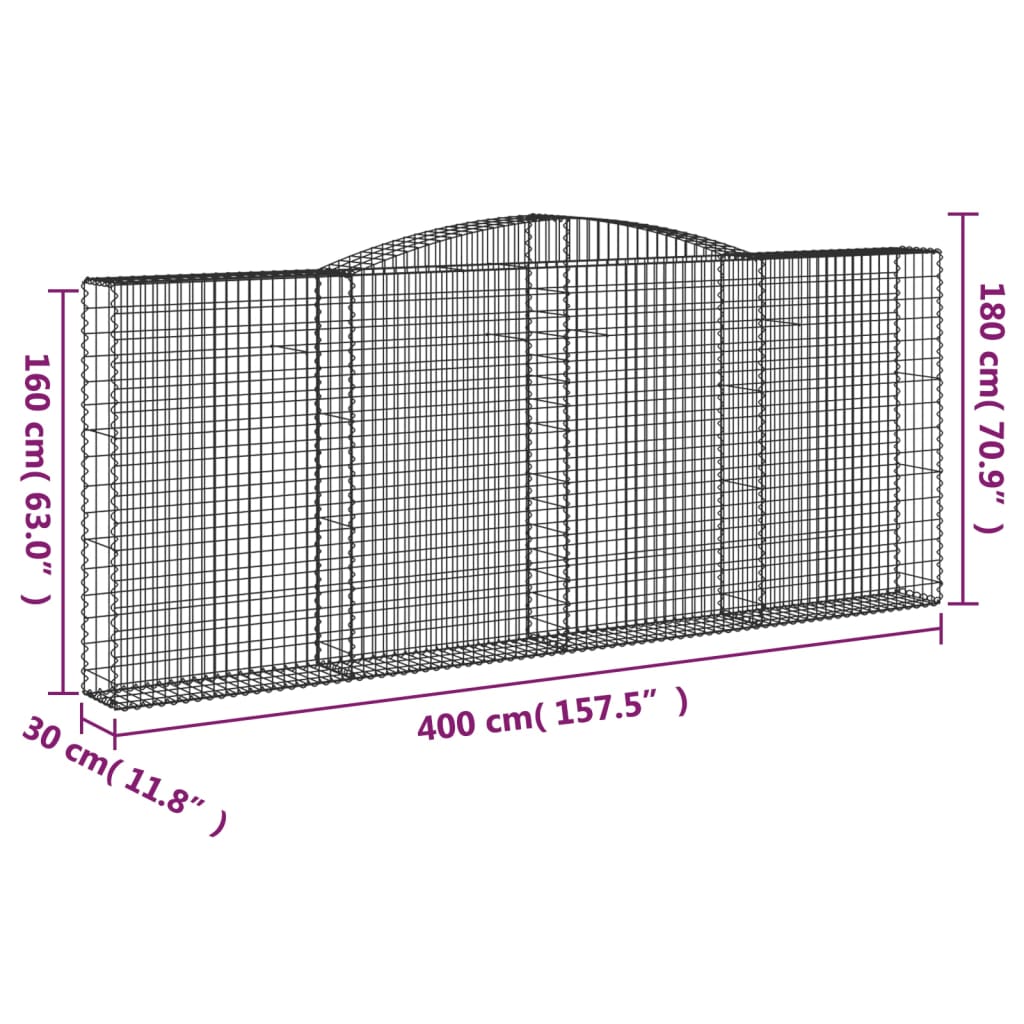 vidaXL Coșuri gabion arcuite 6 buc. 400x30x160/180 cm fier galvanizat