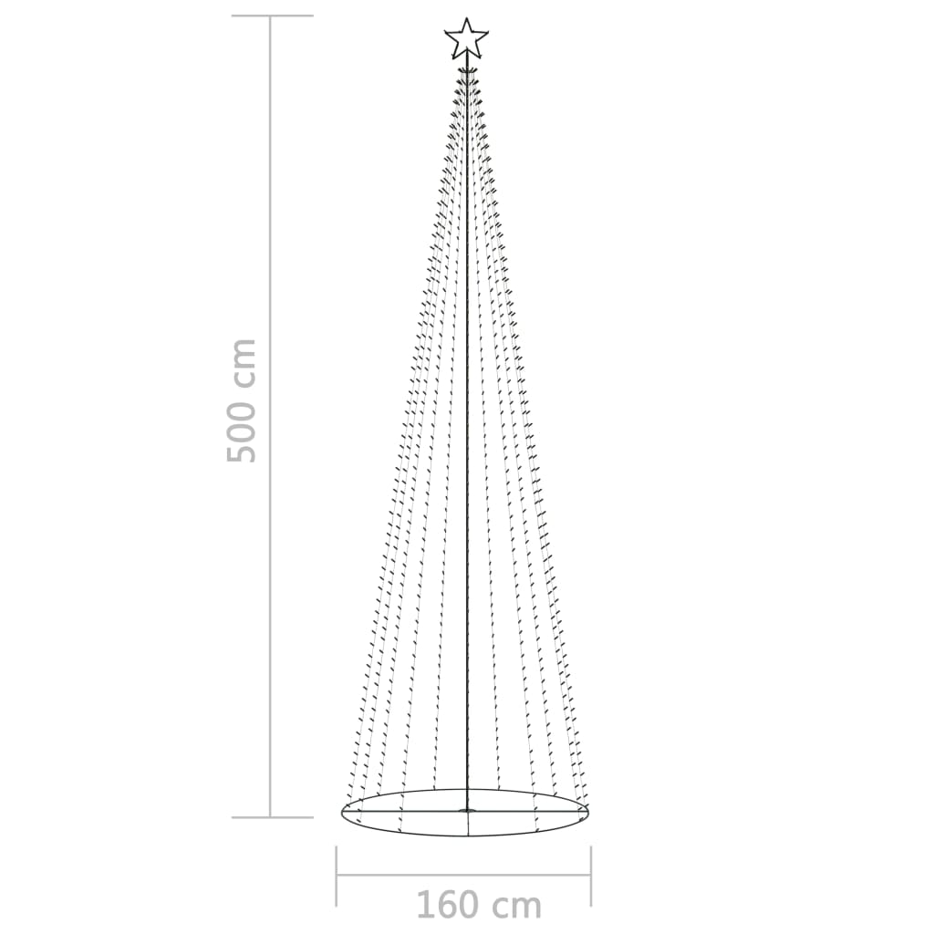 vidaXL Decorațiune brad Crăciun conic 752 LED-uri colorate 160x500 cm