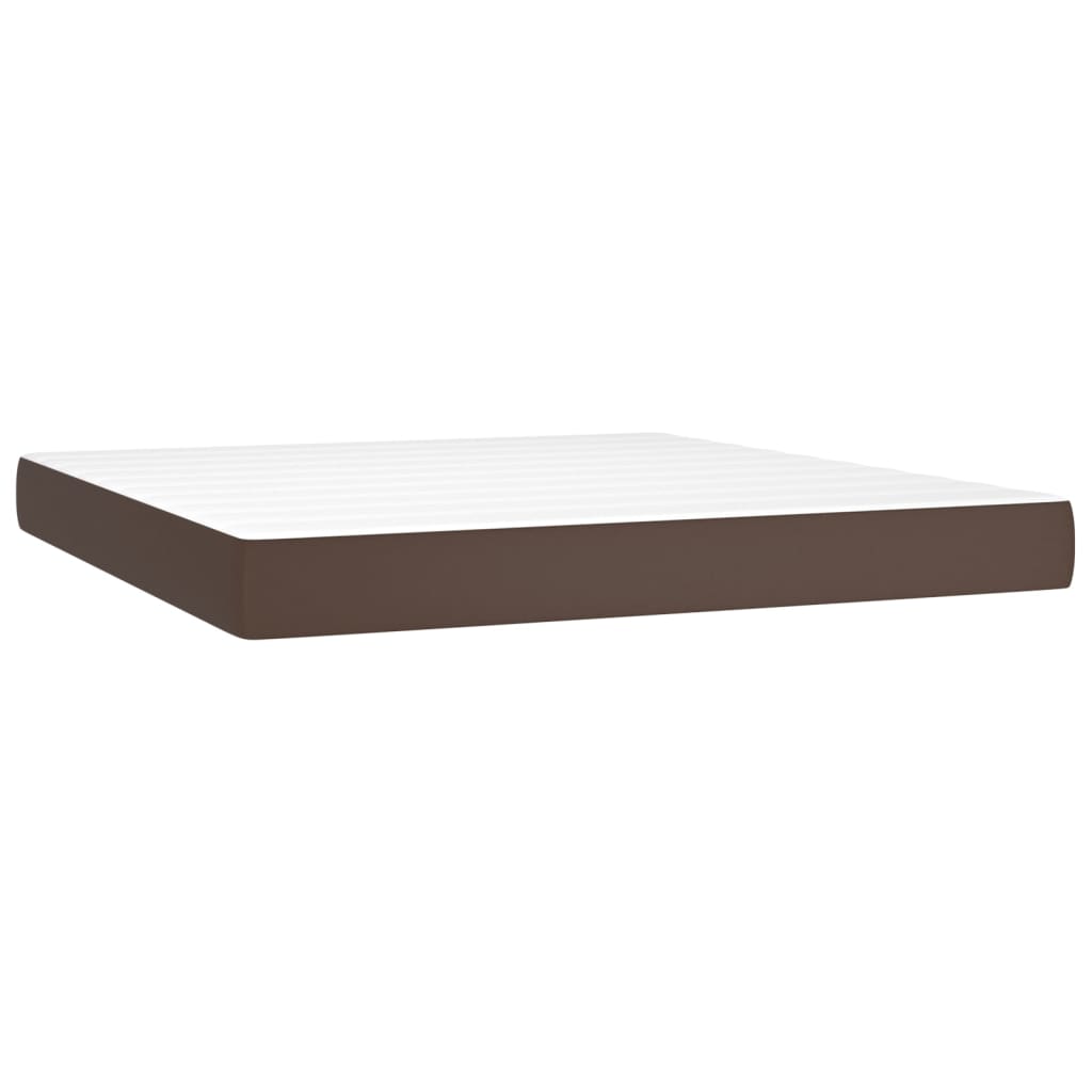 vidaXL Pat box spring cu saltea, maro, 180x200 cm, piele ecologică