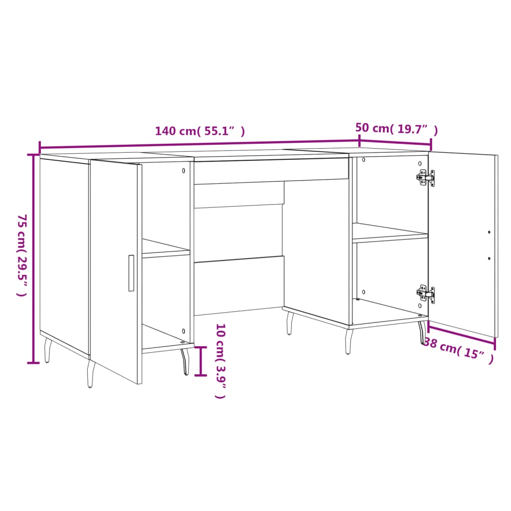 vidaXL Birou, gri sonoma, 140x50x75 cm, lemn compozit