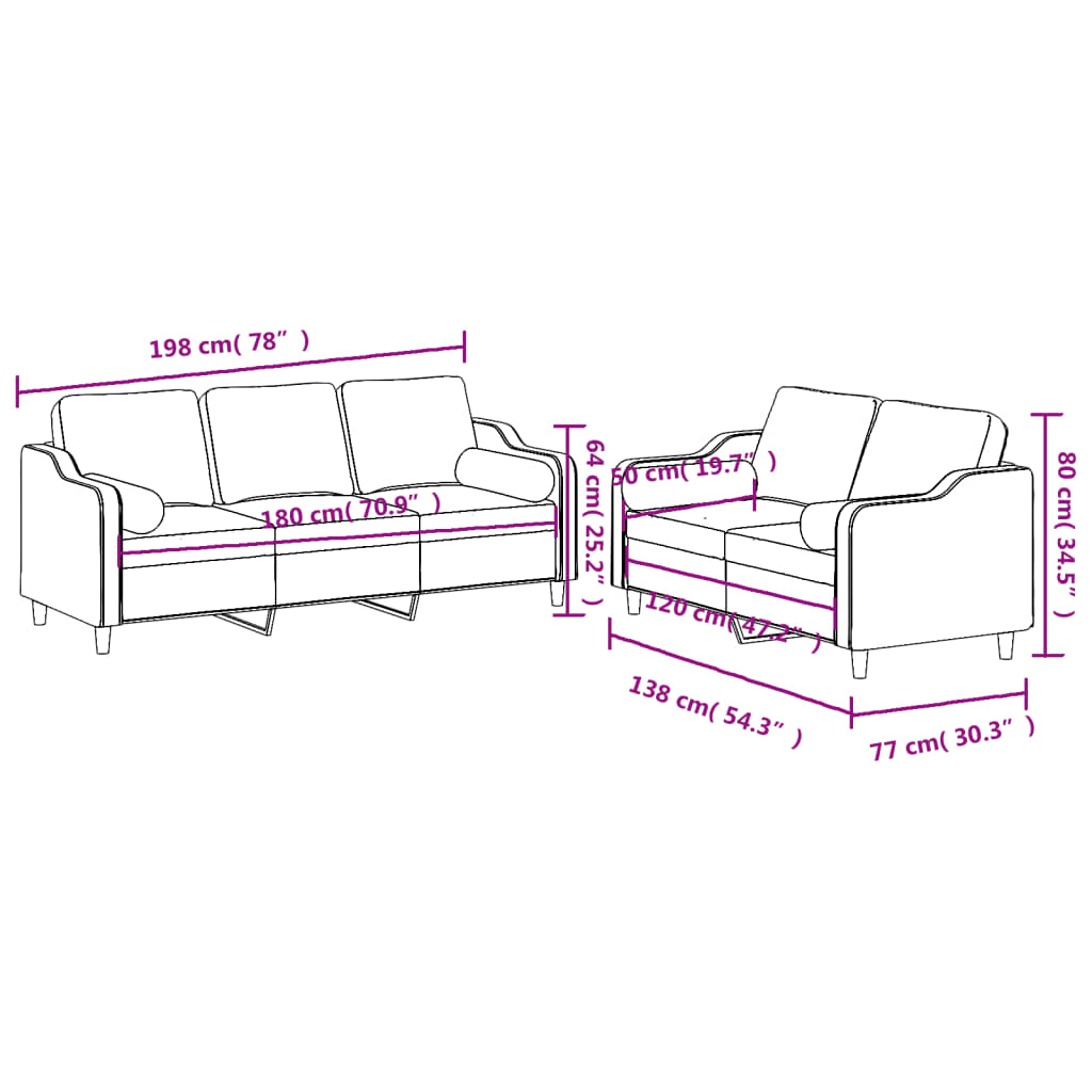 vidaXL Set de canapele cu perne, 2 piese, gri deschis, material textil