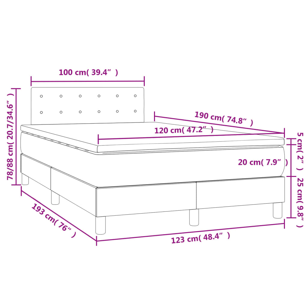 vidaXL Pat cu arcuri, saltea și LED, albastru, 120x190 cm, textil