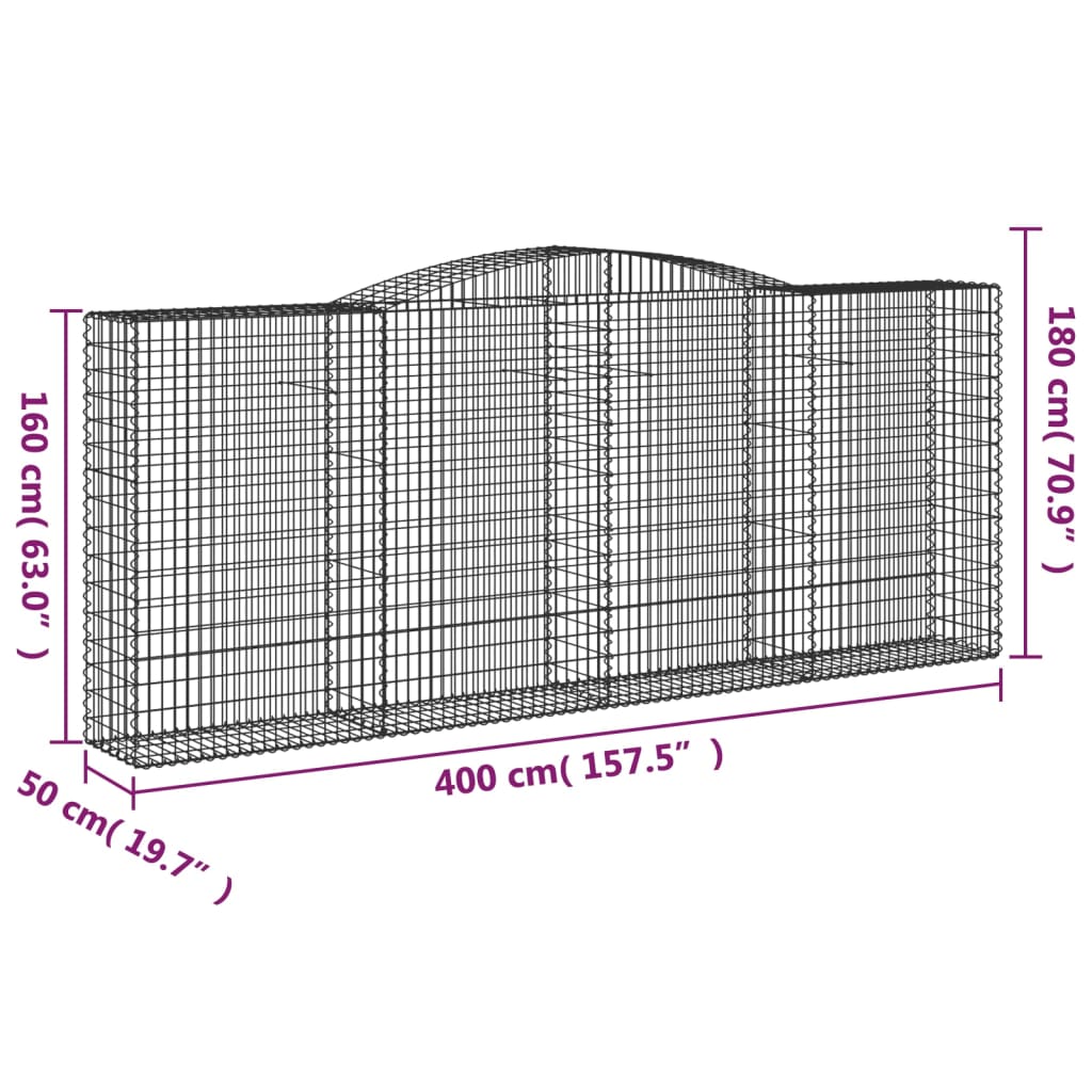 vidaXL Coș gabion arcuit, 400x50x160/180 cm, fier galvanizat