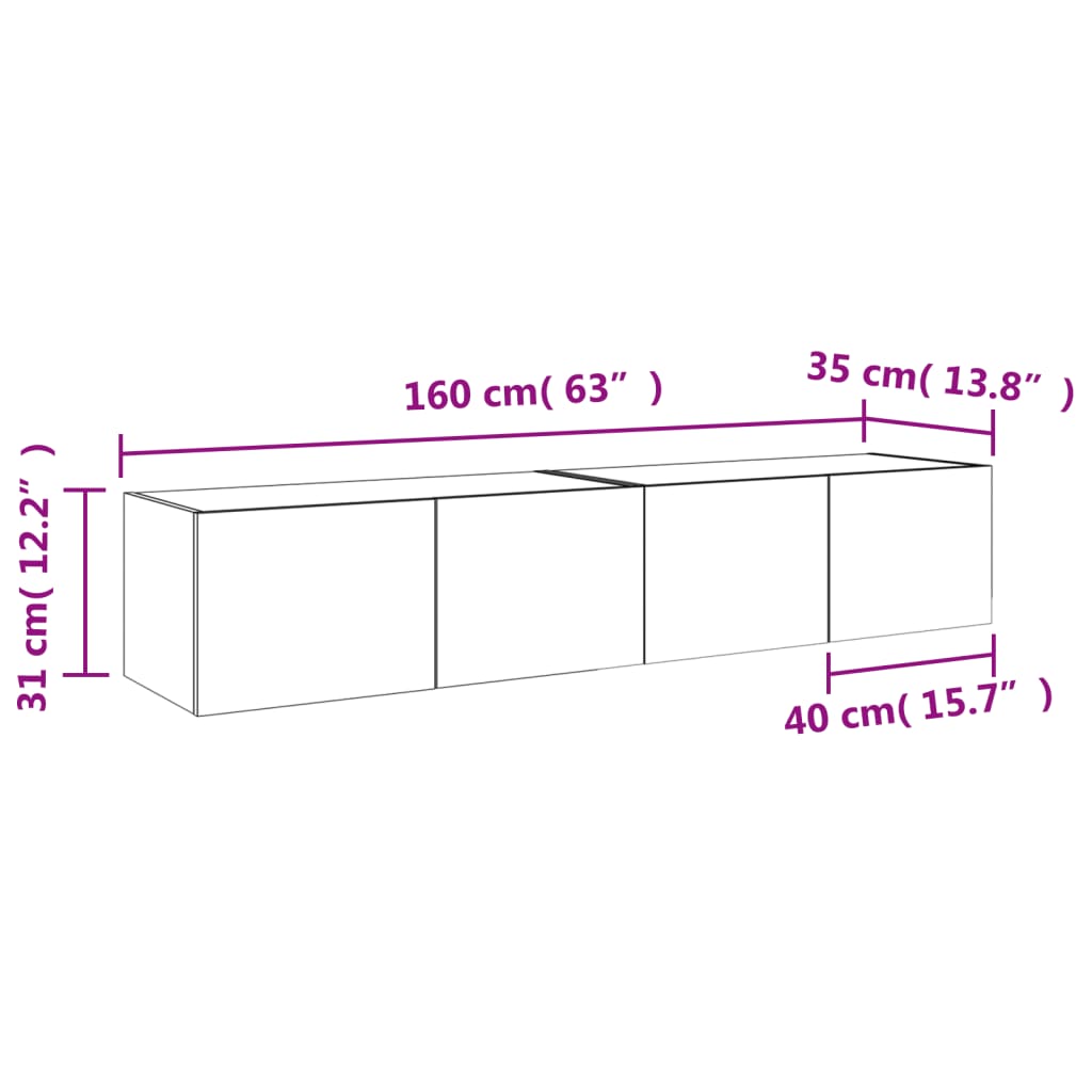 vidaXL Comodă TV de perete cu LED, 2 buc. stejar maro, 80x35x31 cm