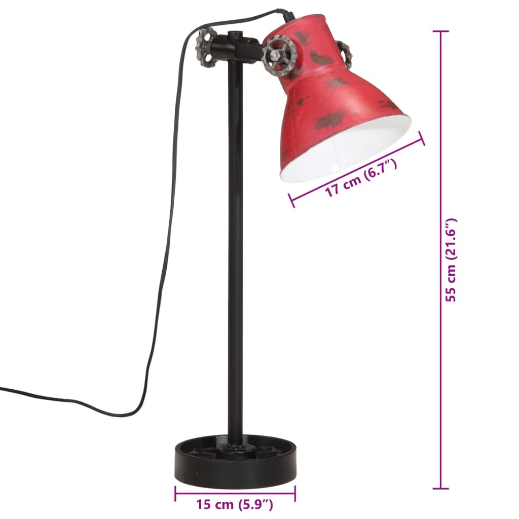 vidaXL Lampă de birou 25 W, roșu uzat, 15x15x55 cm, E27