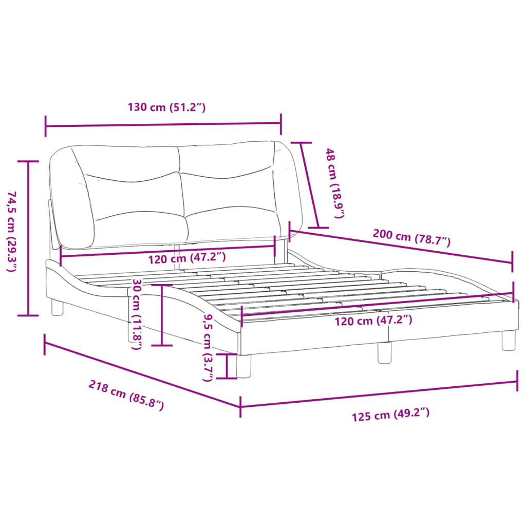 vidaXL Cadru de pat cu tăblie, alb, 120x200 cm, piele ecologică