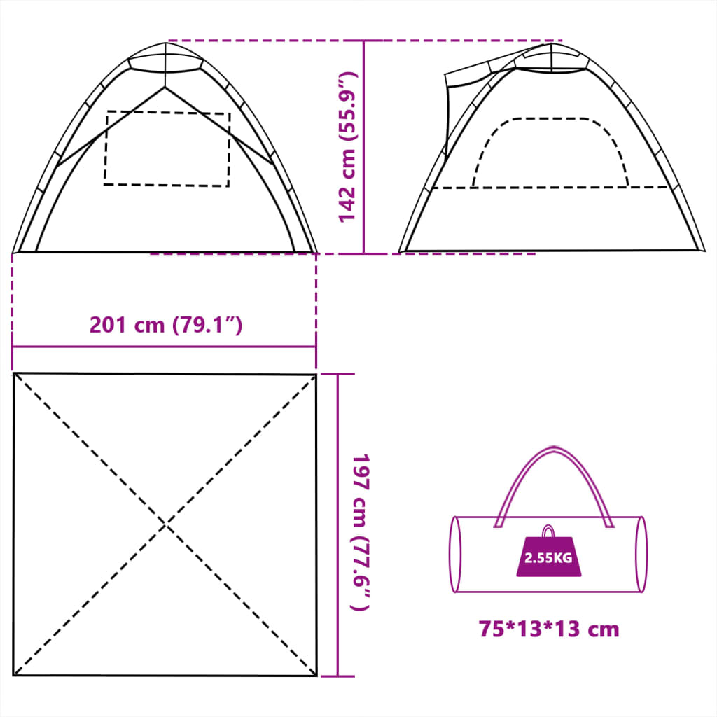 vidaXL Cort camping 3 persoane verde marin impermeabil setare rapidă