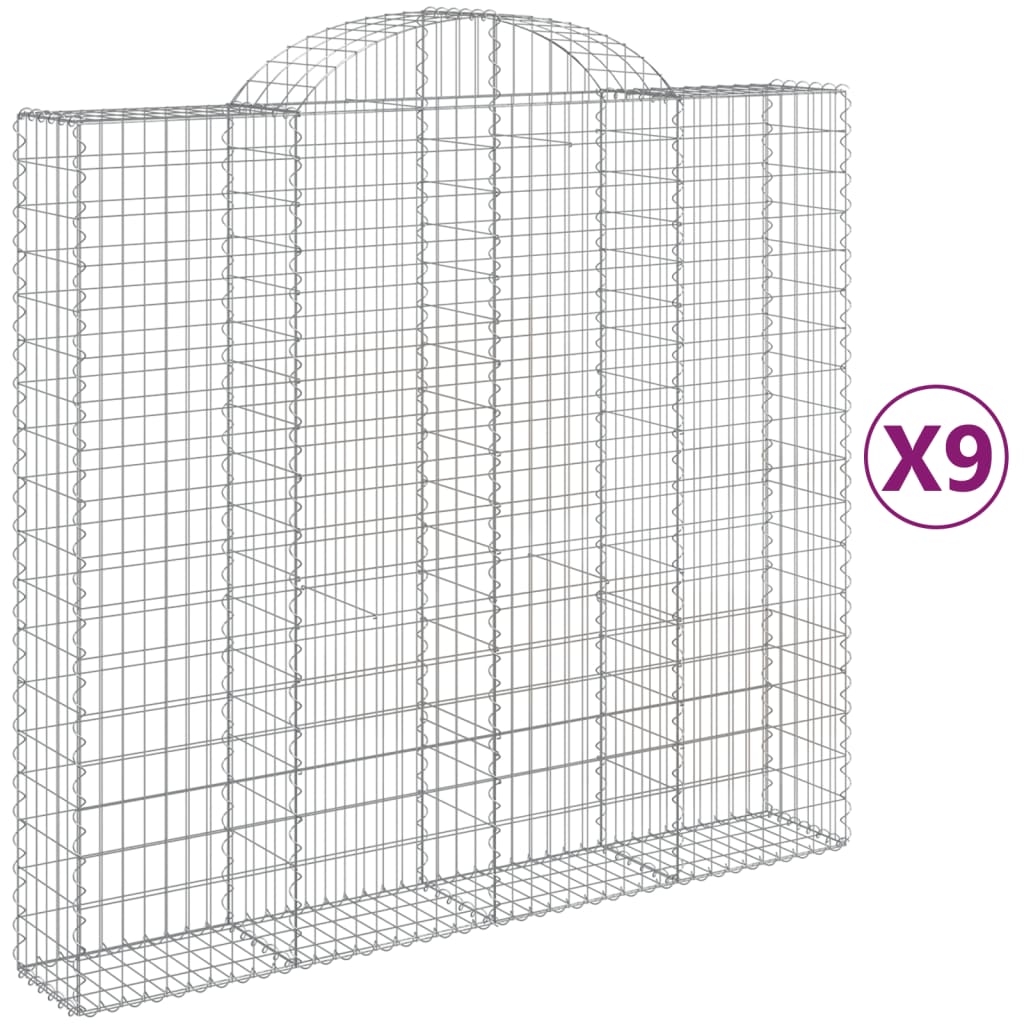 vidaXL Coșuri gabion arcuite 9 buc, 200x50x180/200 cm, fier galvanizat