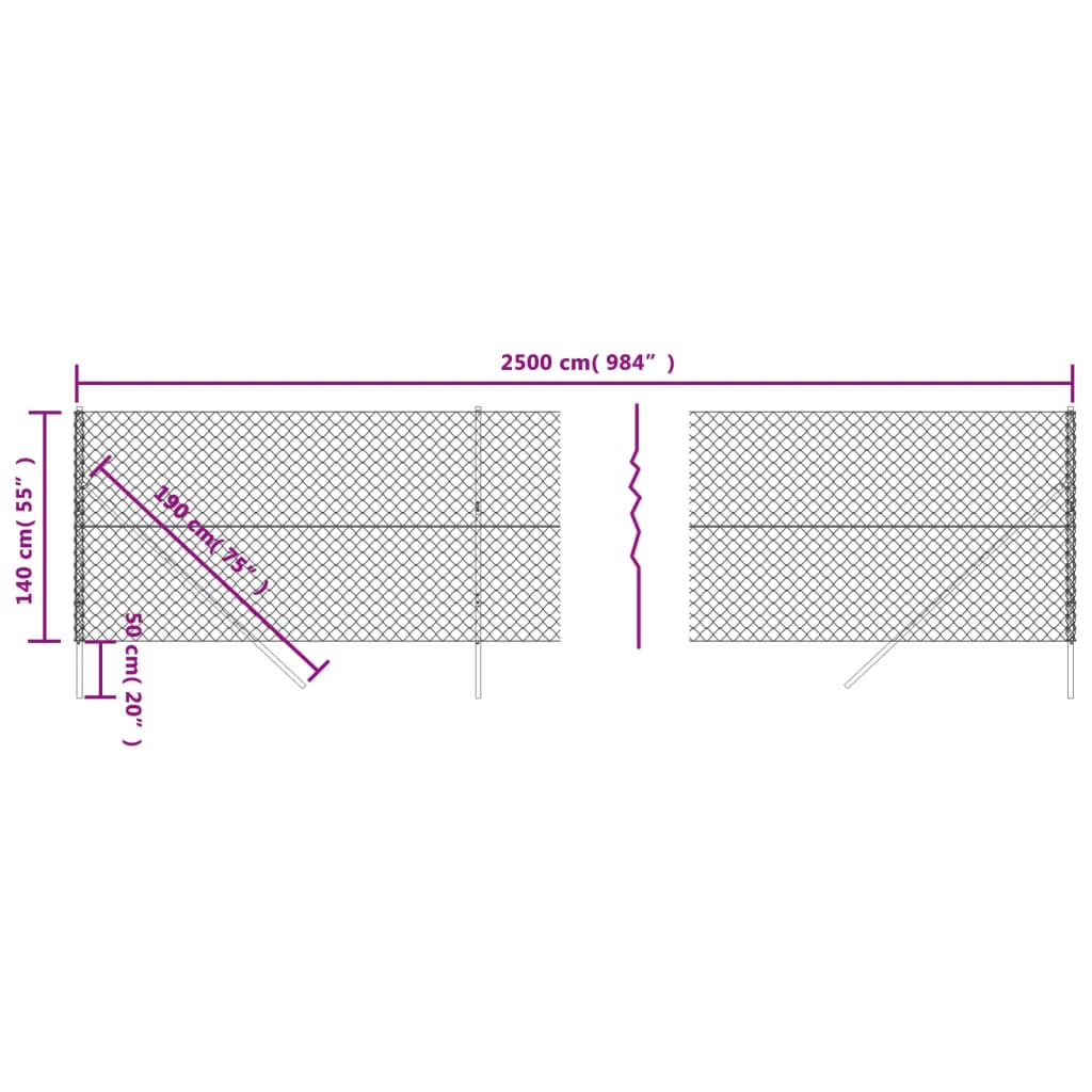 vidaXL Gard de plasă de sârmă, argintiu, 1,4x25 m