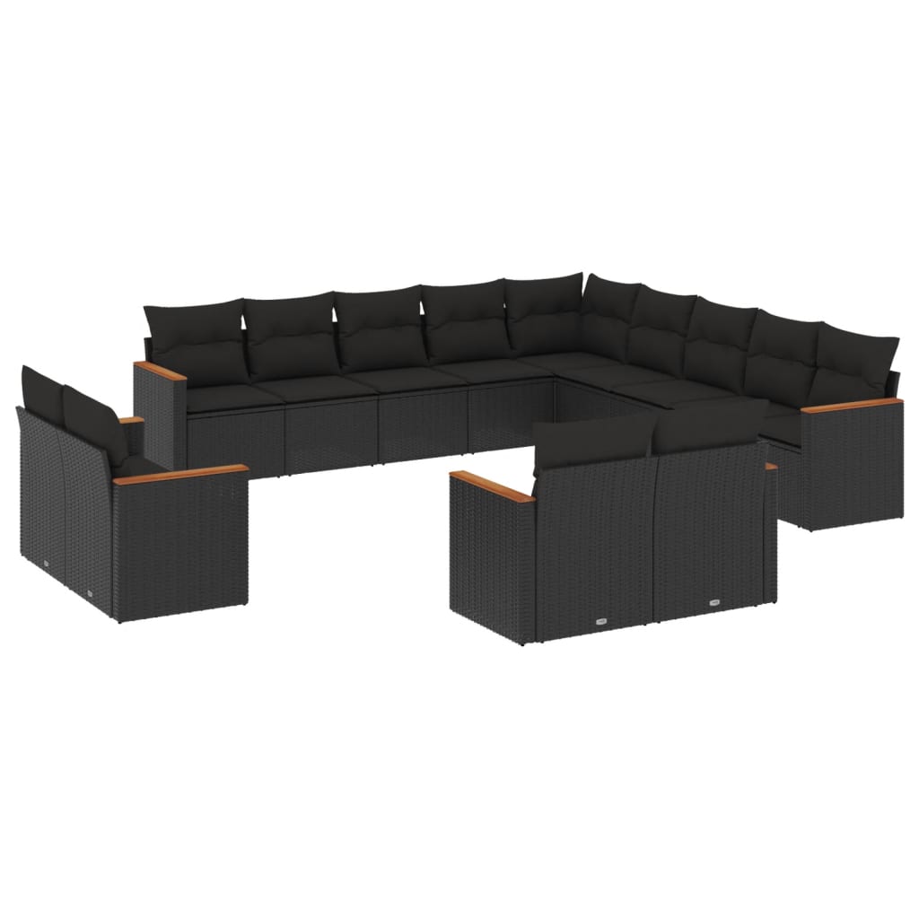 vidaXL Set mobilier de grădină cu perne, 13 piese, negru, poliratan