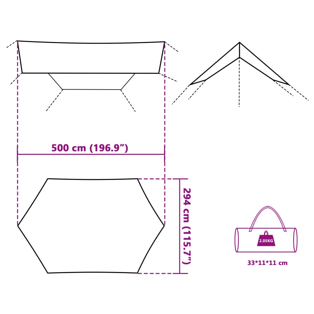 vidaXL Prelată de camping, gri și portocaliu, 500x294 cm, impermeabilă