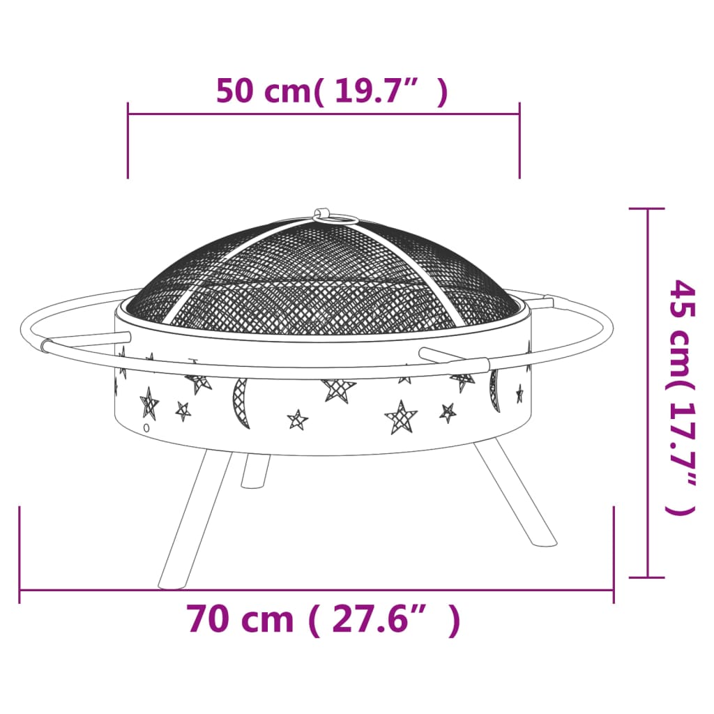 vidaXL Vatră de foc cu vătrai, 70 cm, oțel, XXL