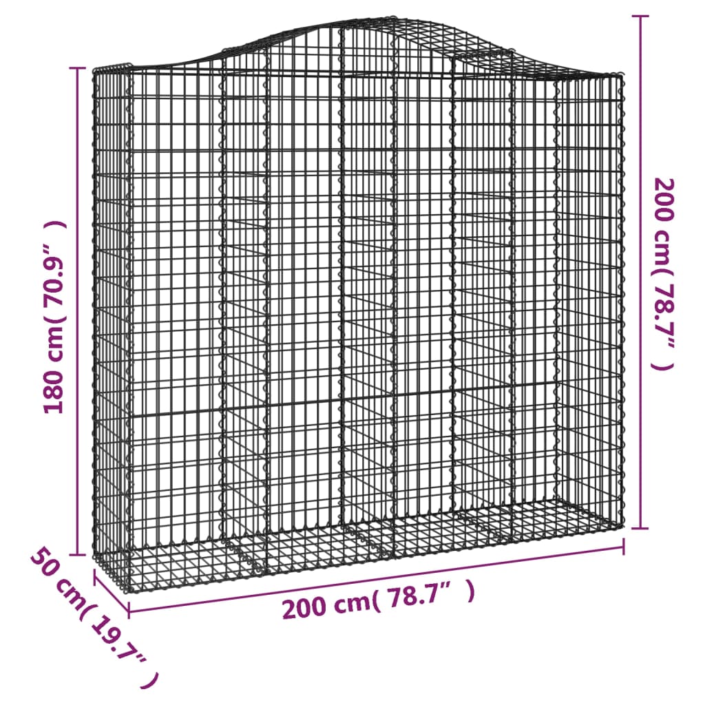 vidaXL Coșuri gabion arcuite 25 buc, 200x50x180/200cm, fier galvanizat