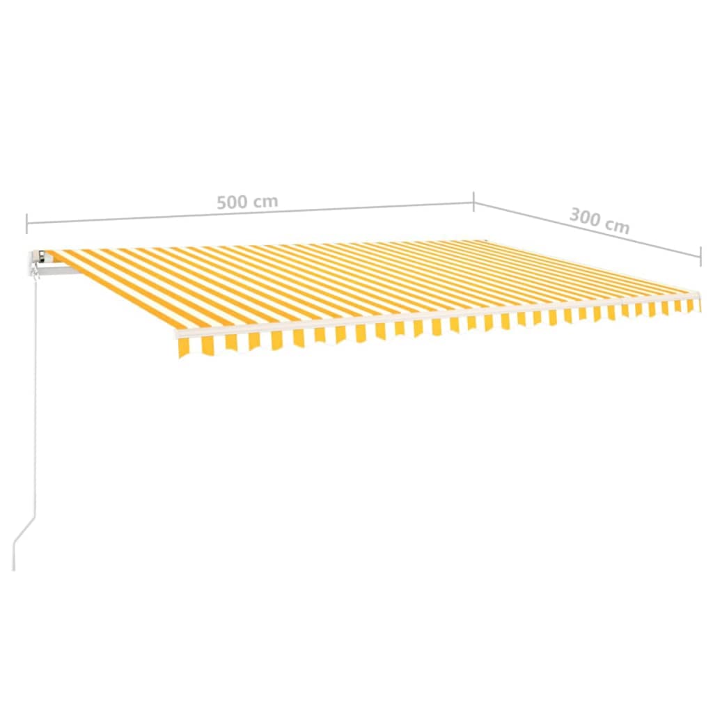 vidaXL Copertină retractabilă manual, cu LED, galben și alb, 5x3 m