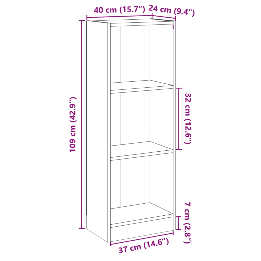 vidaXL Bibliotecă cu 3 rafturi, alb extralucios, 40x24x109 cm