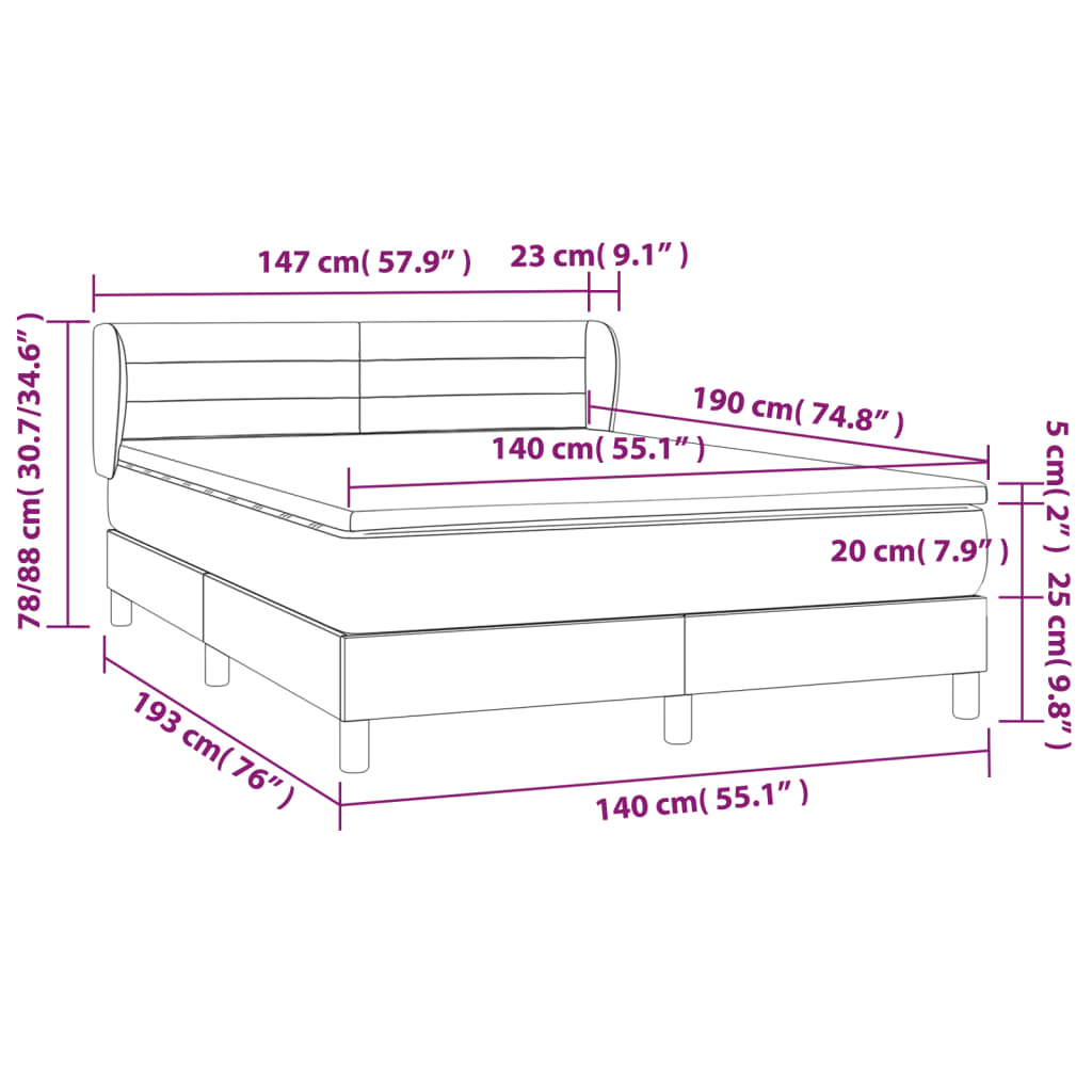 vidaXL Pat box spring cu saltea, albastru închis, 140x190 cm, catifea