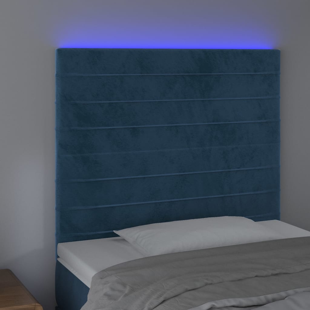 vidaXL Tăblie de pat cu LED, albastru închis, 100x5x118/128cm, catifea