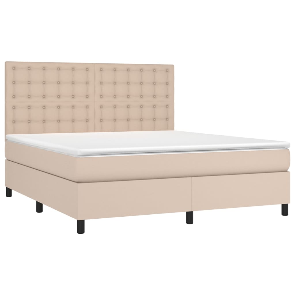 vidaXL Pat box spring cu saltea, cappuccino, 160x200cm piele ecologică