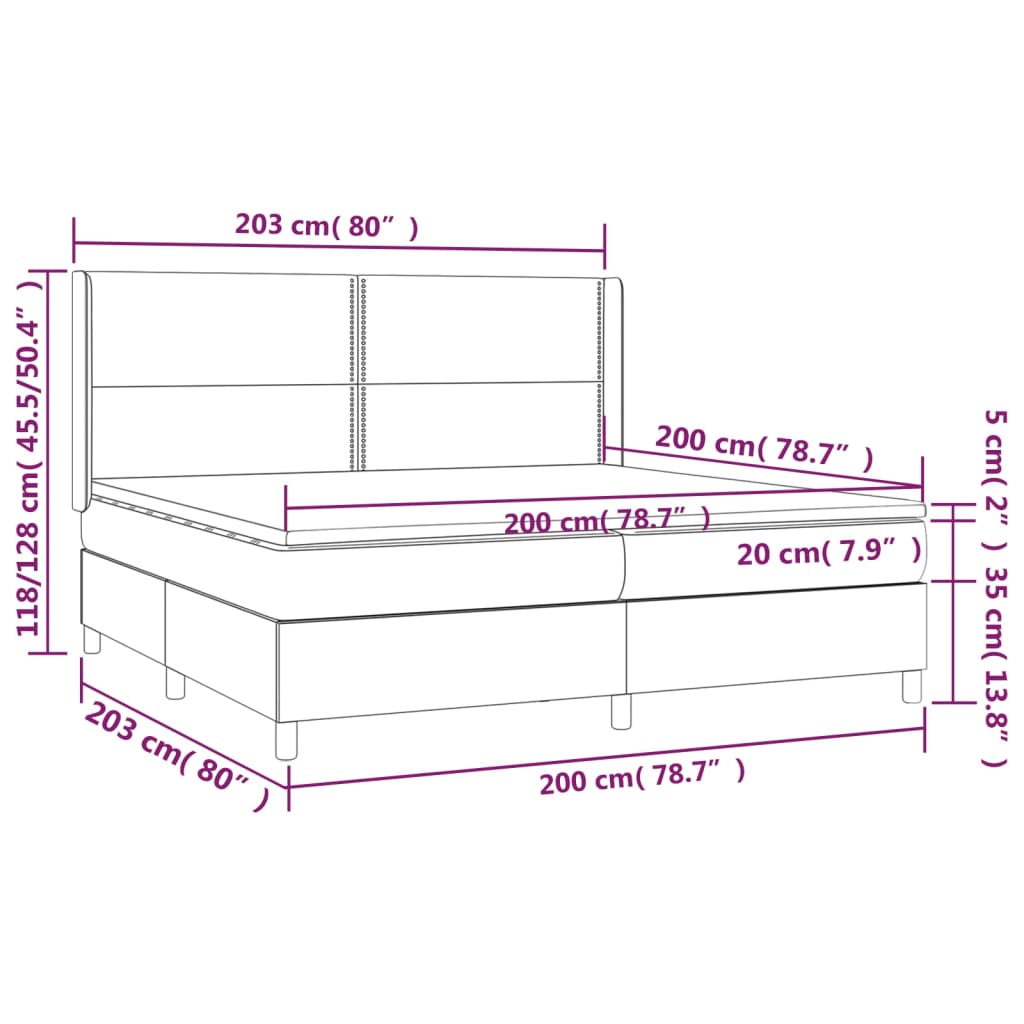 vidaXL Pat cu arcuri, saltea și LED, negru, 200x200cm, piele ecologică