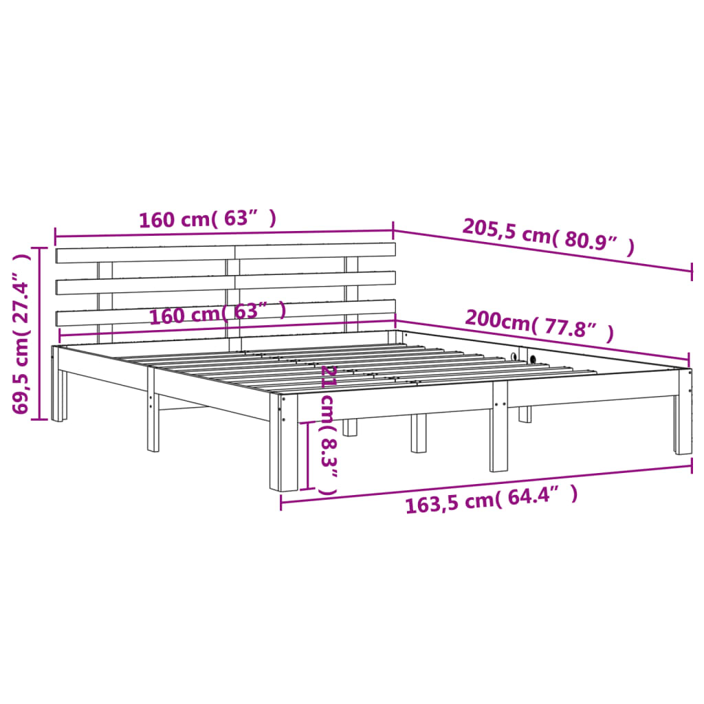 vidaXL Cadru pat fără saltea, maro ceruit, 160x200 cm, lemn masiv pin