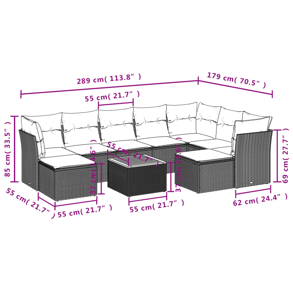 vidaXL Set canapele de grădină cu perne, 10 piese, negru, poliratan