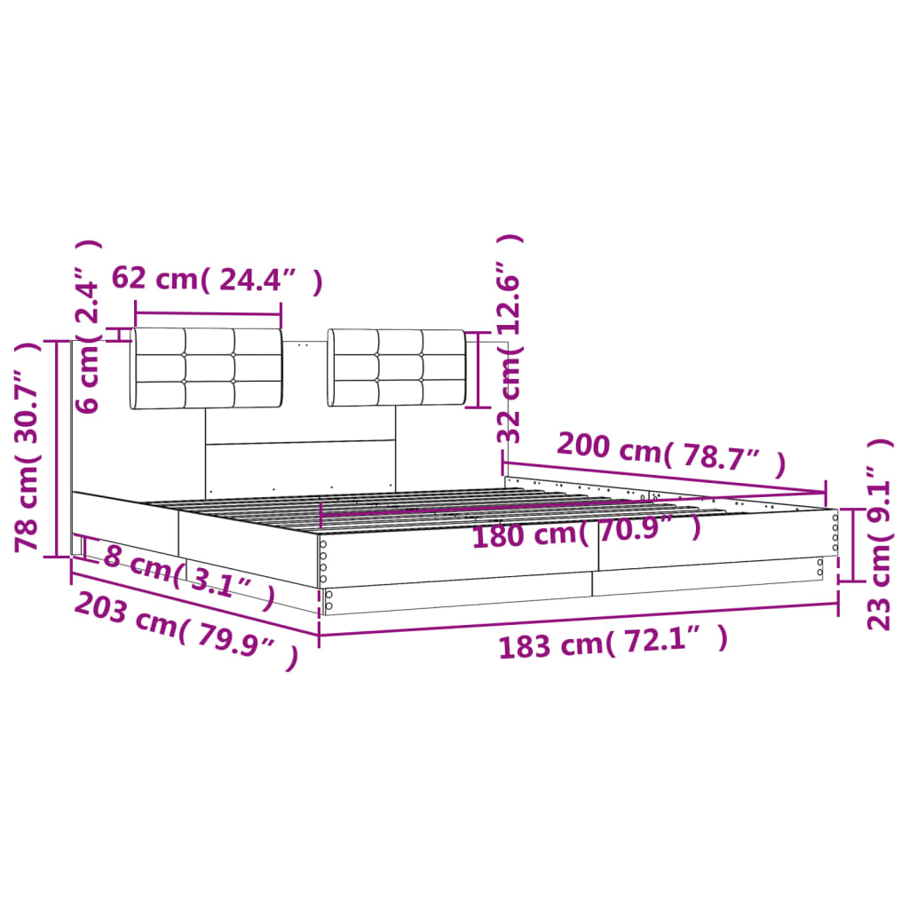 vidaXL Cadru de pat cu tăblie gri sonoma 180x200 cm lemn prelucrat