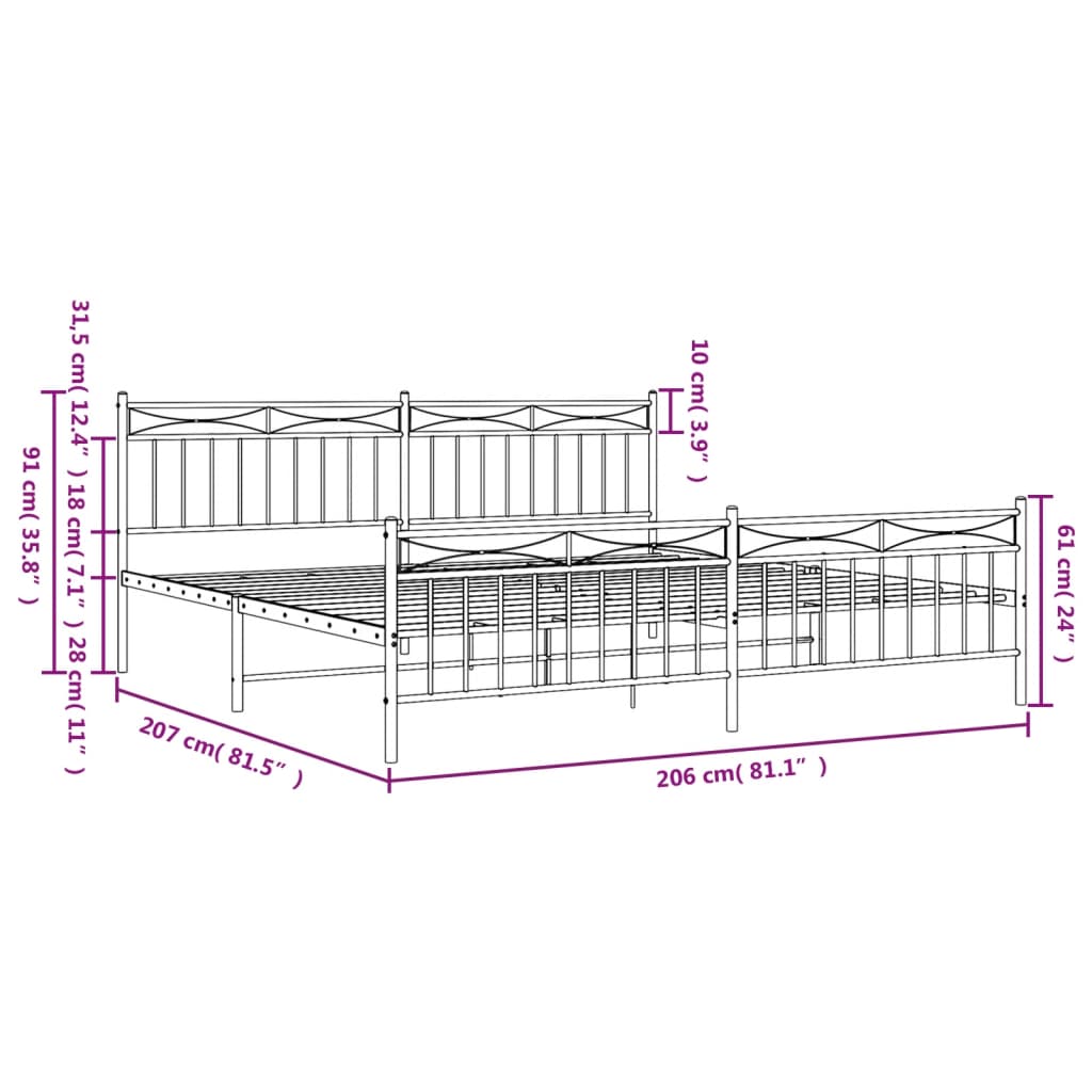 vidaXL Cadru pat metalic cu tăblii de cap/picioare, negru, 200x200 cm