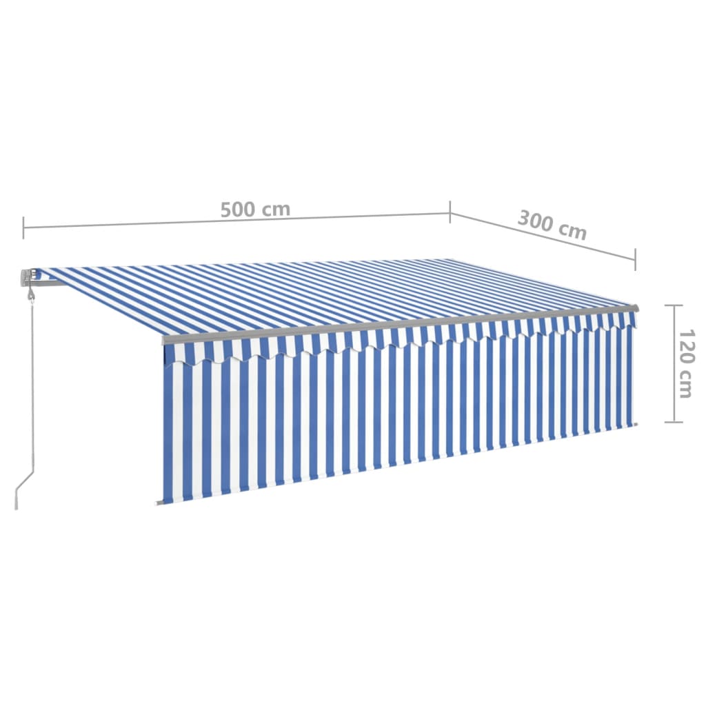 vidaXL Copertină retractabilă automat cu stor, albastru&alb, 5x3 m