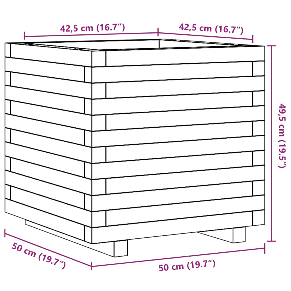 vidaXL Jardinieră de grădină, alb, 50x50x49,5 cm, lemn masiv de pin