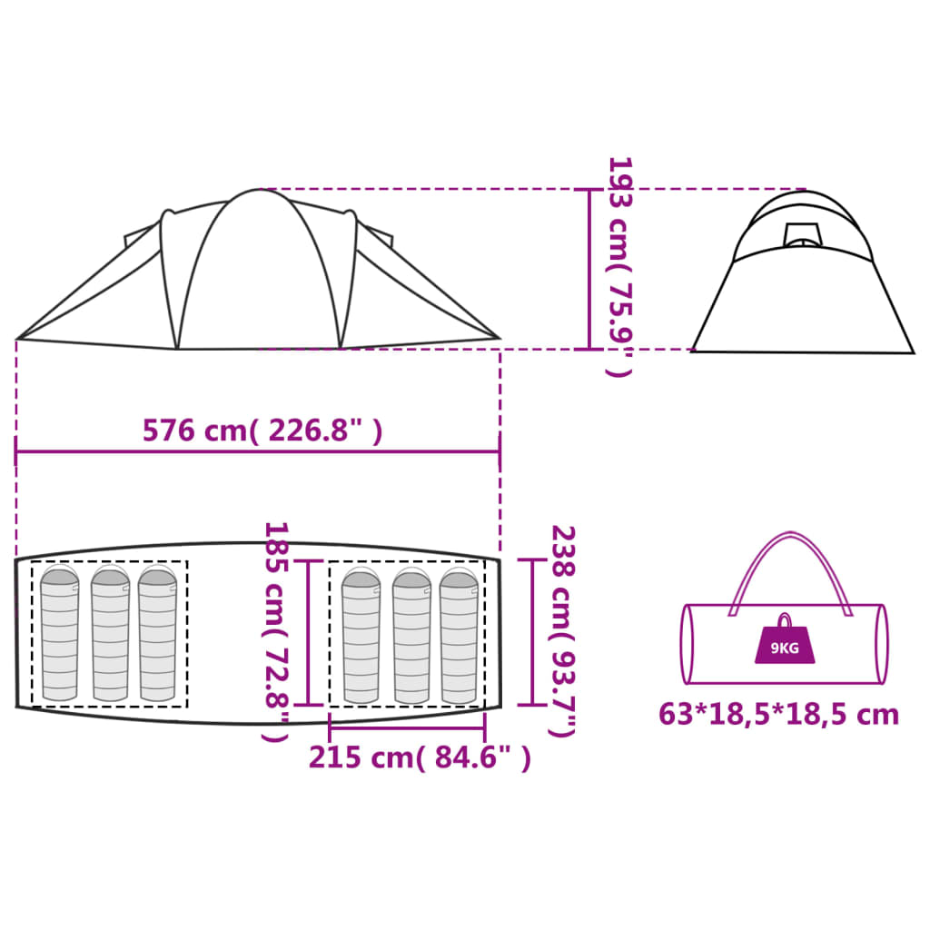 vidaXL Cort de camping cupolă pentru 6 persoane, verde, impermeabil