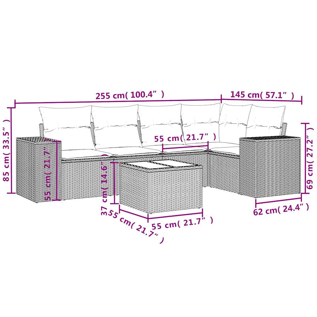 vidaXL Set mobilier de grădină cu perne, 6 piese, negru, poliratan