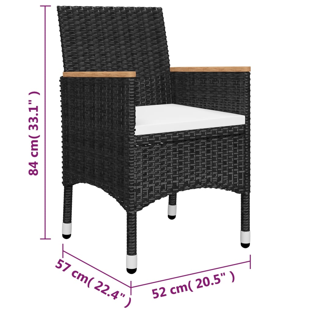 vidaXL Set mobilier bistro, 3 piese, negru, poliratan/lemn de acacia