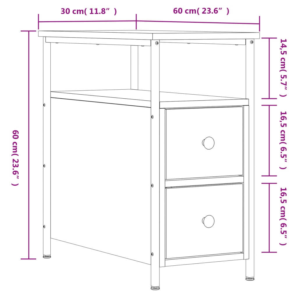 vidaXL Noptiere, 2 buc., gri sonoma, 30x60x60 cm, lemn compozit