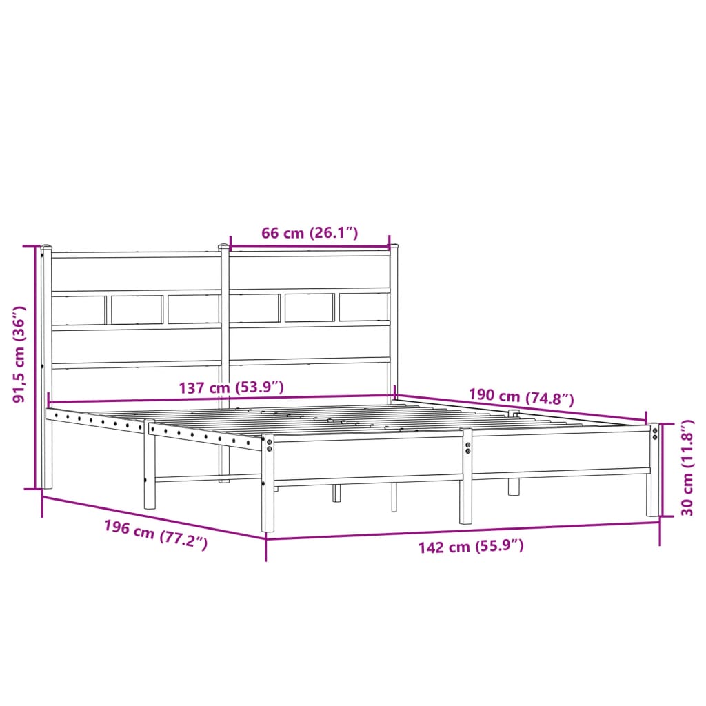 vidaXL Cadru pat fără saltea, stejar sonoma 137x190 cm lemn prelucrat