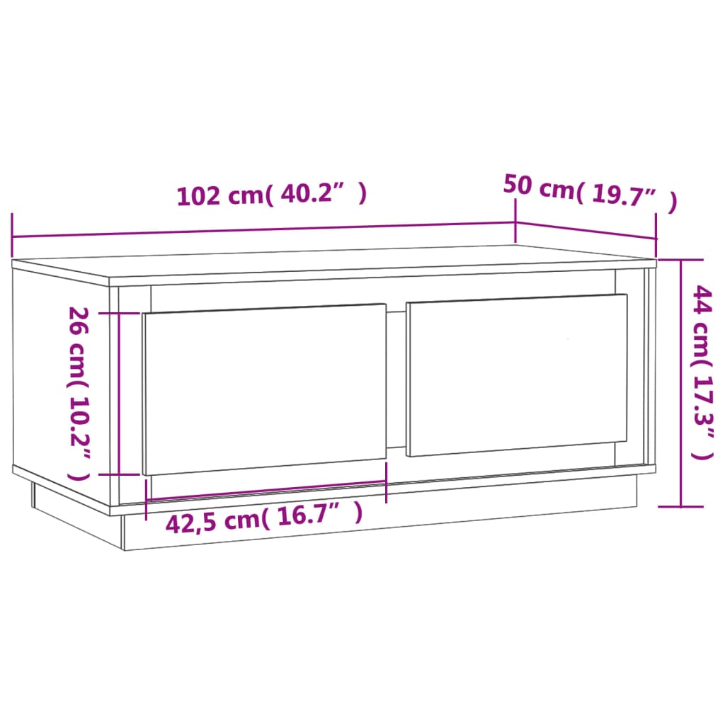 vidaXL Măsuță de cafea, alb extralucios, 102x50x44 cm, lemn prelucrat