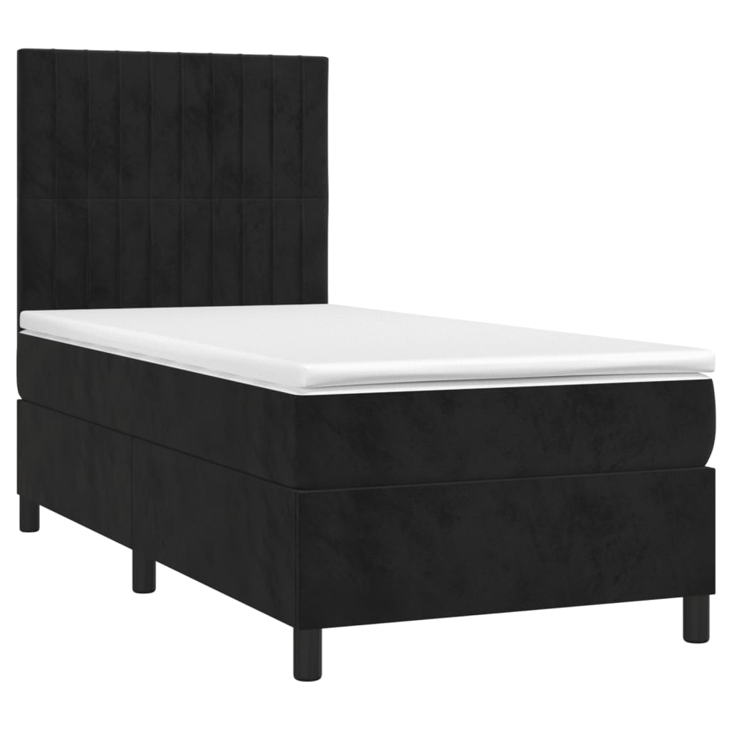 vidaXL Pat box spring cu saltea, negru, 90x190 cm, catifea