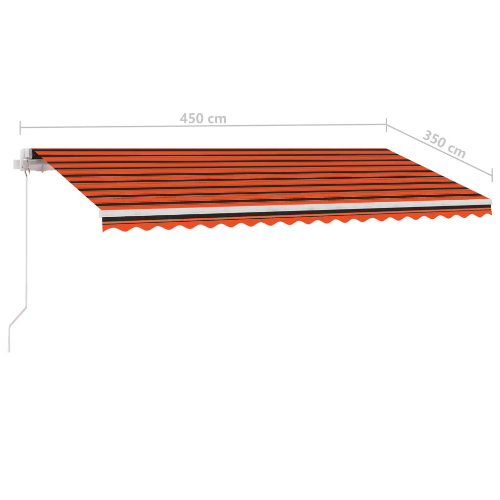 vidaXL Copertină retractabilă manual, portocaliu și maro, 450x350 cm