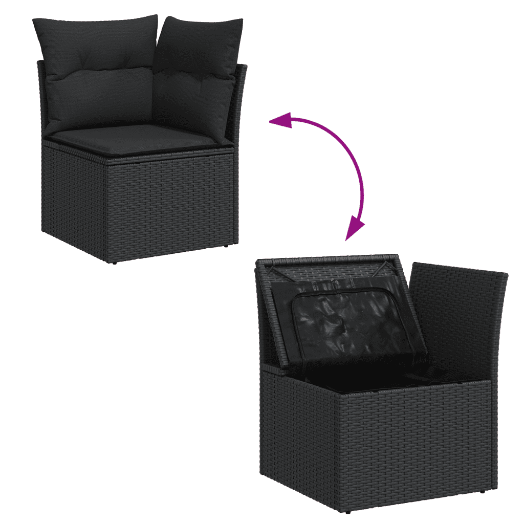 vidaXL Set mobilier de grădină cu perne, 9 piese, negru, poliratan