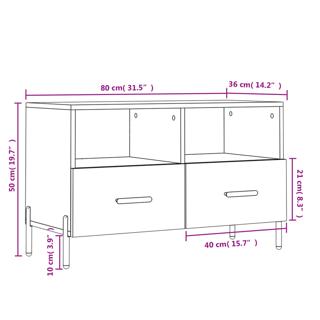 vidaXL Comodă TV, gri beton, 80x36x50 cm, lemn compozit