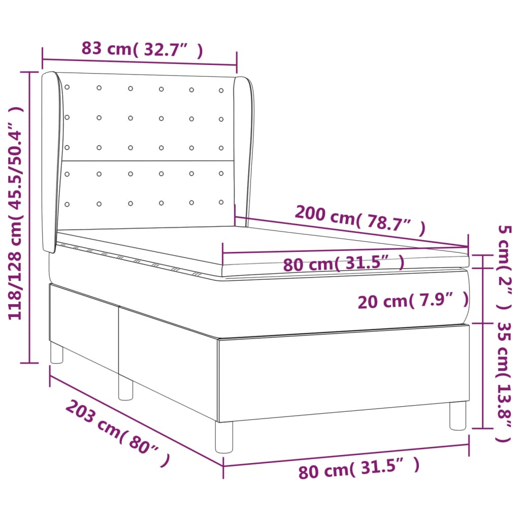 vidaXL Pat continental cu saltea, gri deschis, 80x200 cm, catifea