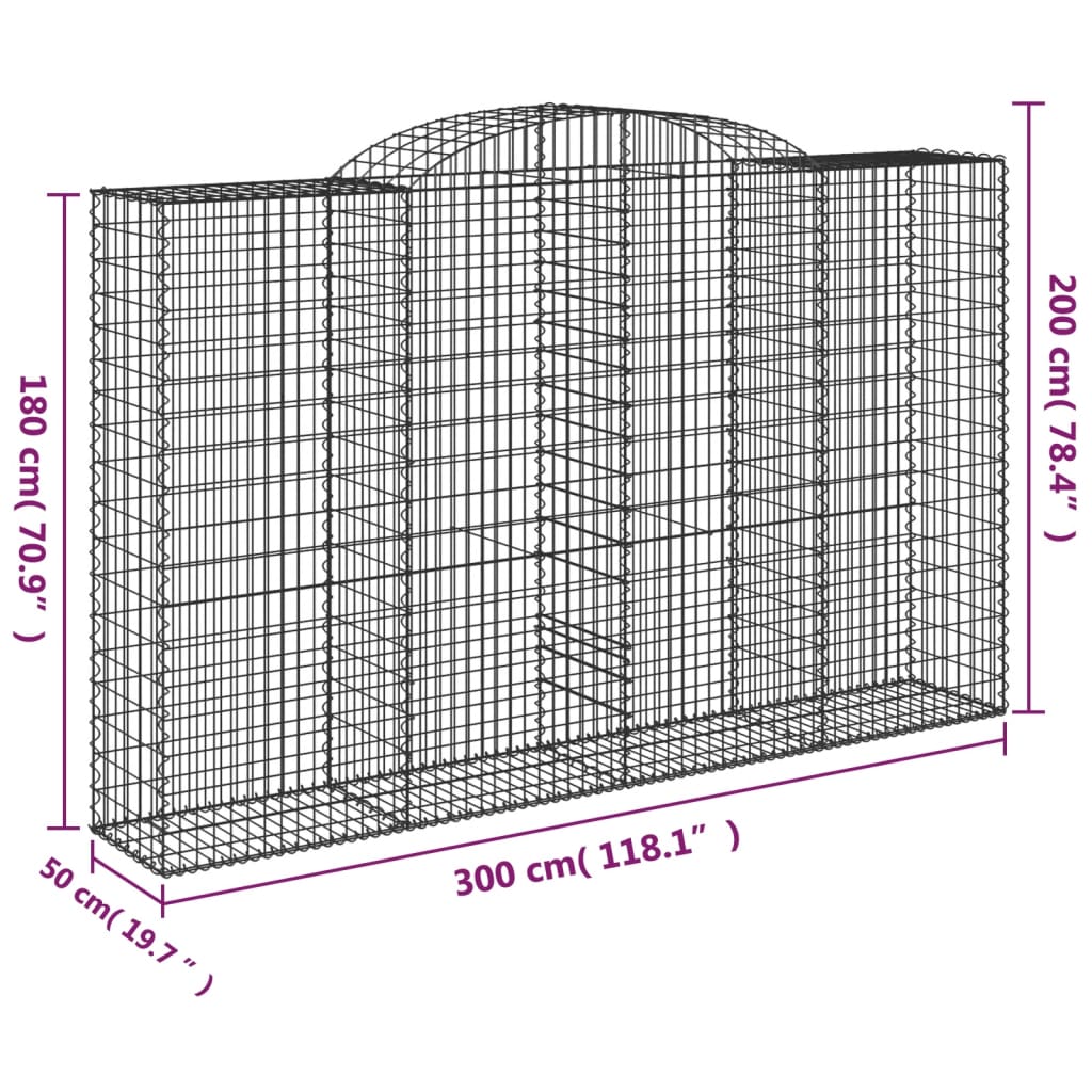 vidaXL Coșuri gabion arcuite 13 buc, 300x50x180/200 cm fier galvanizat