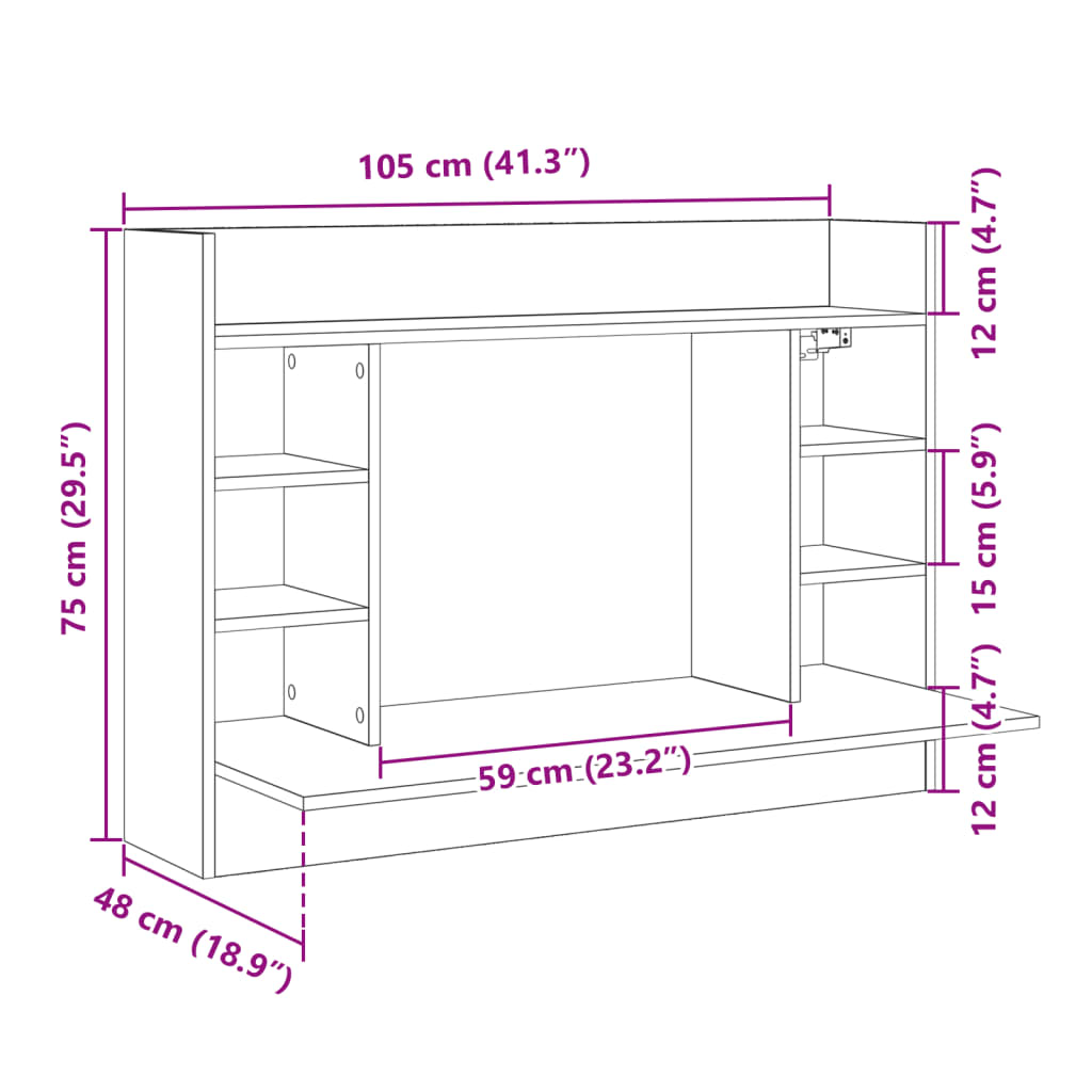 vidaXL Birou montat pe perete, gri beton, 105x48x75 cm, lemn prelucrat