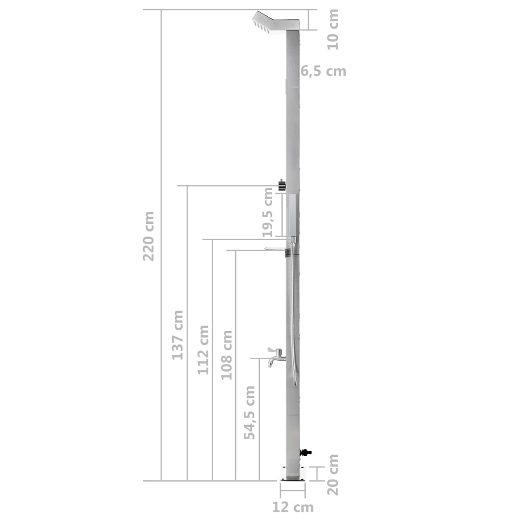 vidaXL Duș de grădină cu bază maro, 225 cm, oțel inoxidabil