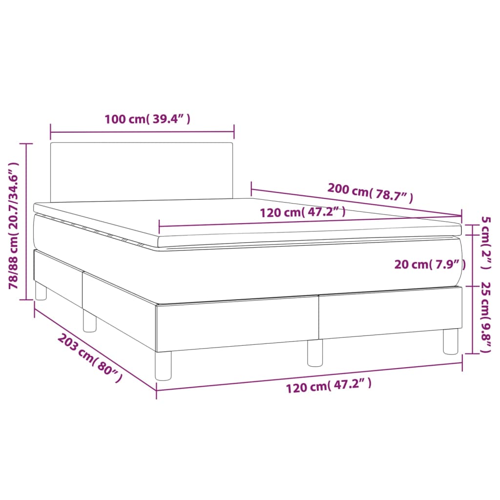 vidaXL Pat box spring cu saltea, cappuccino, 120x200cm piele ecologică