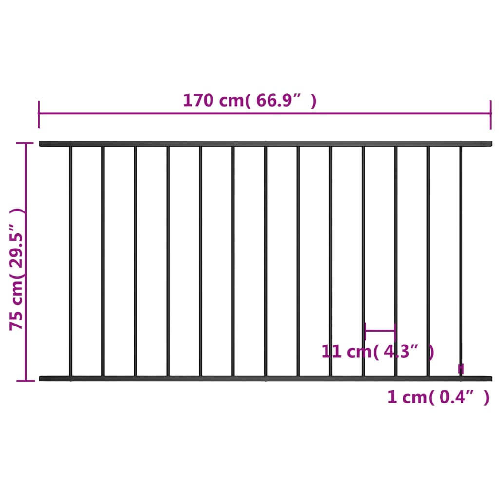 vidaXL Panou de gard, negru, 1,7 x 0,75 m, oțel vopsit electrostatic