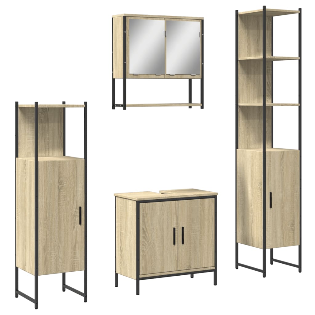 vidaXL Set mobilier de baie, 4 piese, stejar sonoma, lemn prelucrat