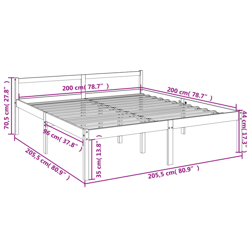 vidaXL Pat pentru seniori, gri, 200x200 cm, lemn masiv de pin