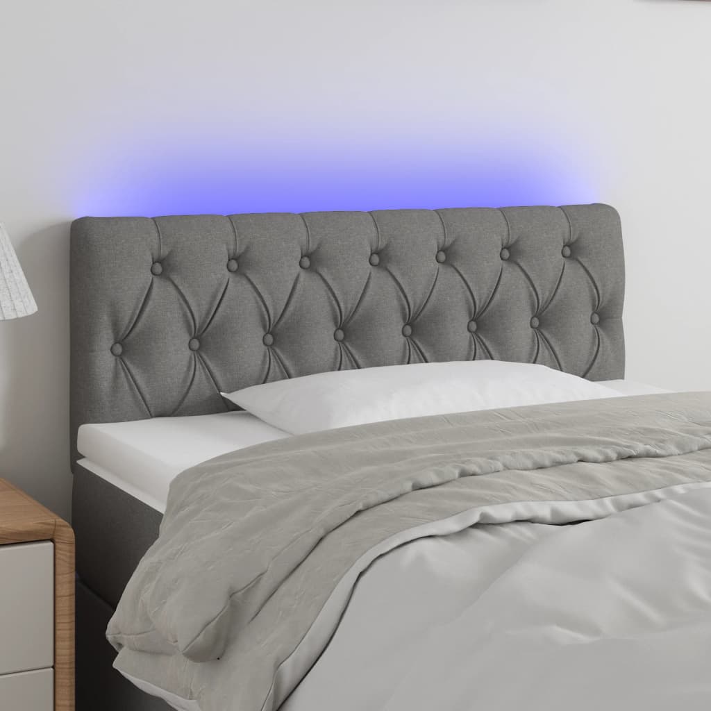 vidaXL Tăblie de pat cu LED, gri închis, 100x7x78/88 cm, textil
