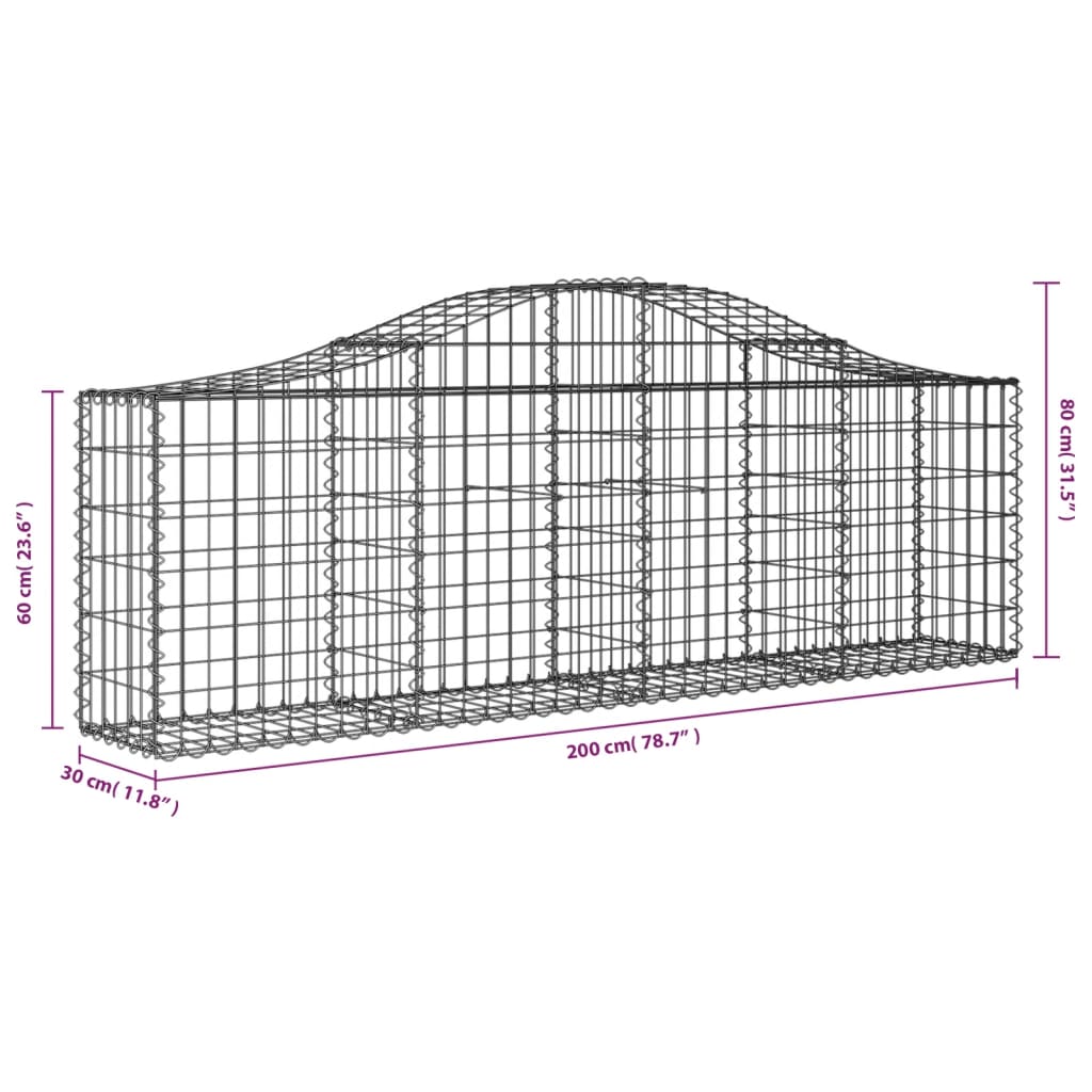 vidaXL Coșuri gabion arcuite 6 buc, 200x30x60/80 cm, fier galvanizat