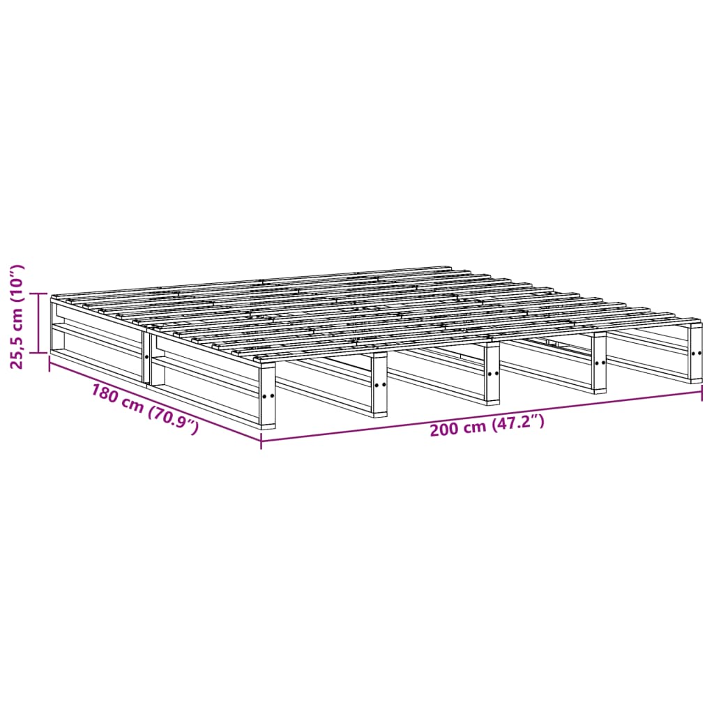 vidaXL Cadru de pat fără saltea, alb, 180x200 cm, lemn masiv pin